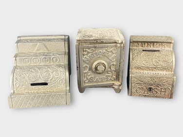 Cast Iron Cash Register Coin Bank, Lot of 3