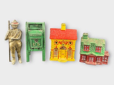 Cast Iron Enamel Coin Bank, Lot of 4