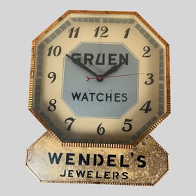 Gruen Watches Wendel's Jewelers Advertising Clock