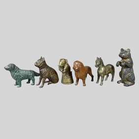 Cast Iron Enameled Animal Coin Bank, Lot of 6
