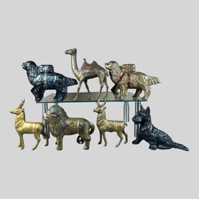 Cast Iron Enameled Animal Coin Bank, Lot of 7