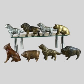 Cast Iron Enameled Animal Coin Bank, Lot of 8