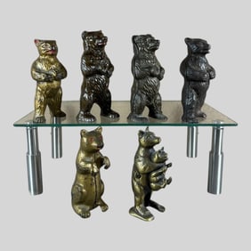 Cast Iron Enamel Animal Bear Coin Bank, Lot of 6