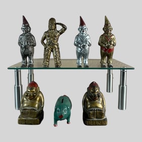 Cast Iron Enamel Figural Coin Bank, Lot of 7