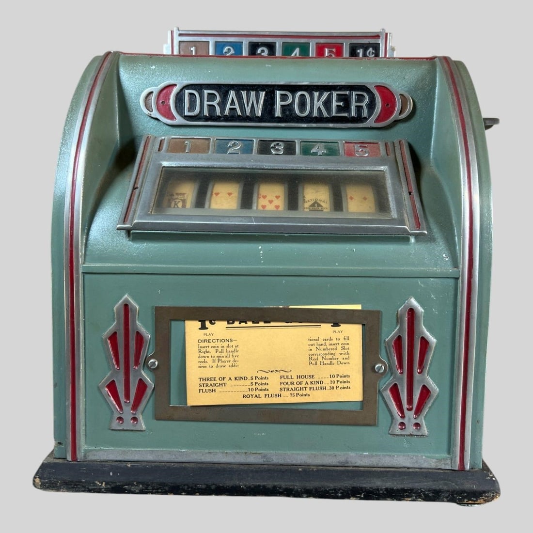 National Draw Poker Game 1-Cent Slot Machine W/Key (1 of 7)