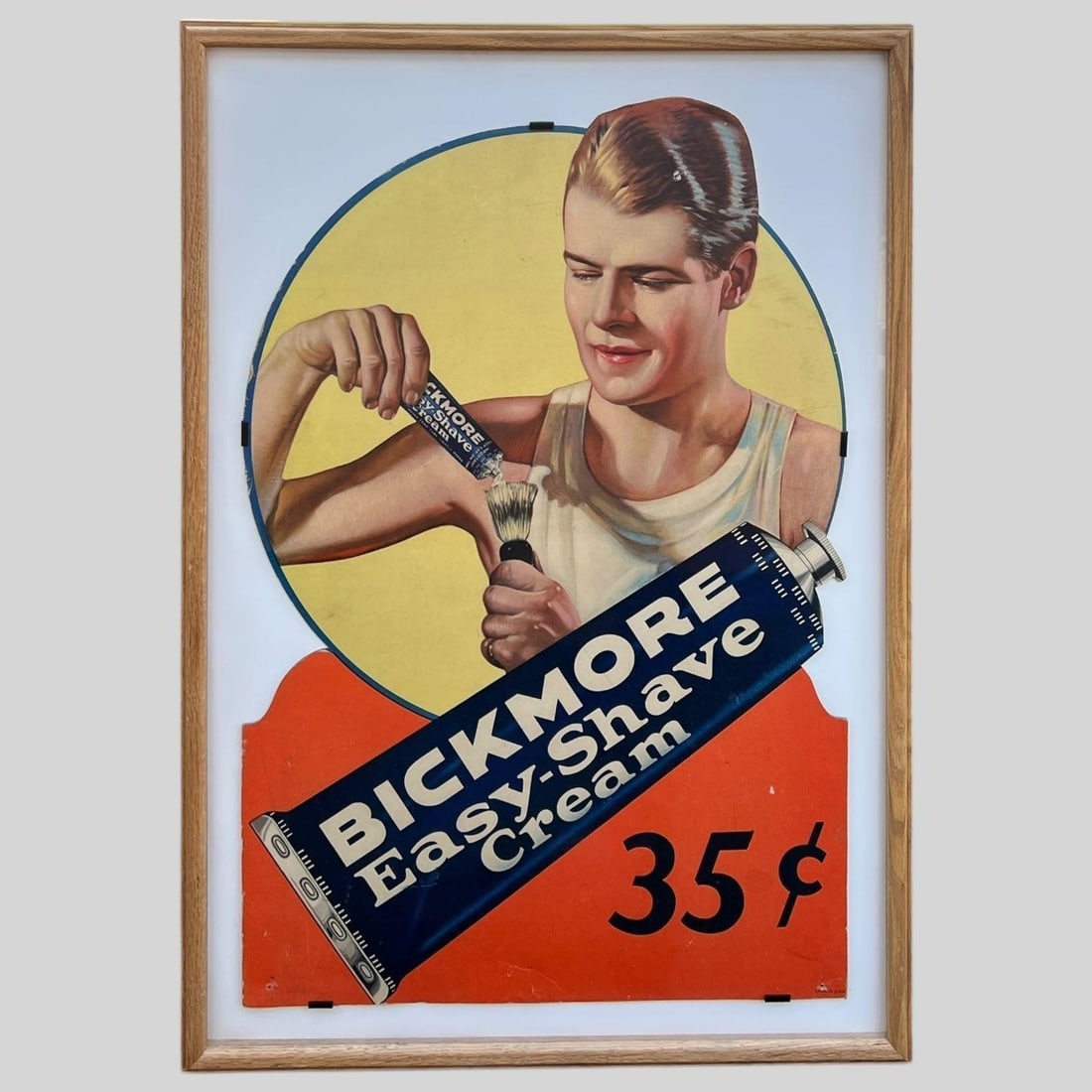 Ronald Reagan Bickmore Shaving Cream Ad Poster: Ronald Reagan Bickmore Shaving Cream Ad Poster . Bickmore Easy-Shave Advertising. Approx. Frame Dimensions (in): 35.5 x 25.5 x 0.75, Approx. Poster Dimensions (in): 30.5 x 21