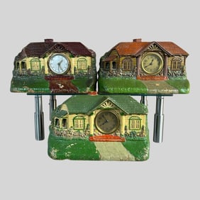 Bungalow Deluxe Cottage Wind-Up Clock, Lot of 3