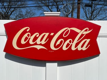 Coca-Cola Fishtail Metal Soda Advertising Sign