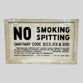 NYC Subway No Smoking and Spitting Porcelain Sign