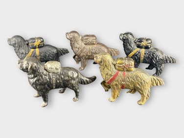 St. Bernard Dog Cast Iron Coin Bank, Lot of 5