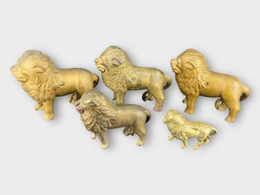 Cast Iron Lion Animal Coin Bank, Lot of 5