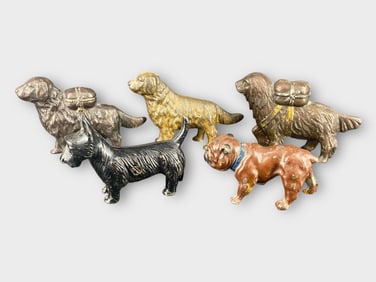 Cast Iron Enameled Dog Coin Bank, Lot of 5