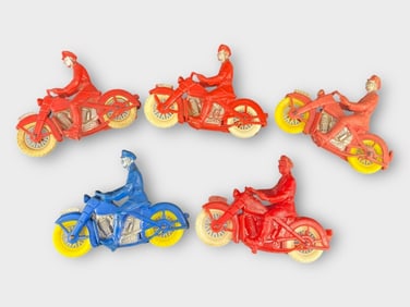 Auburn Rubber Red Blue Police Motorcycle, Lot of 5