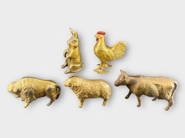 Cast Iron Farm Animal Coin Bank, Lot of 5