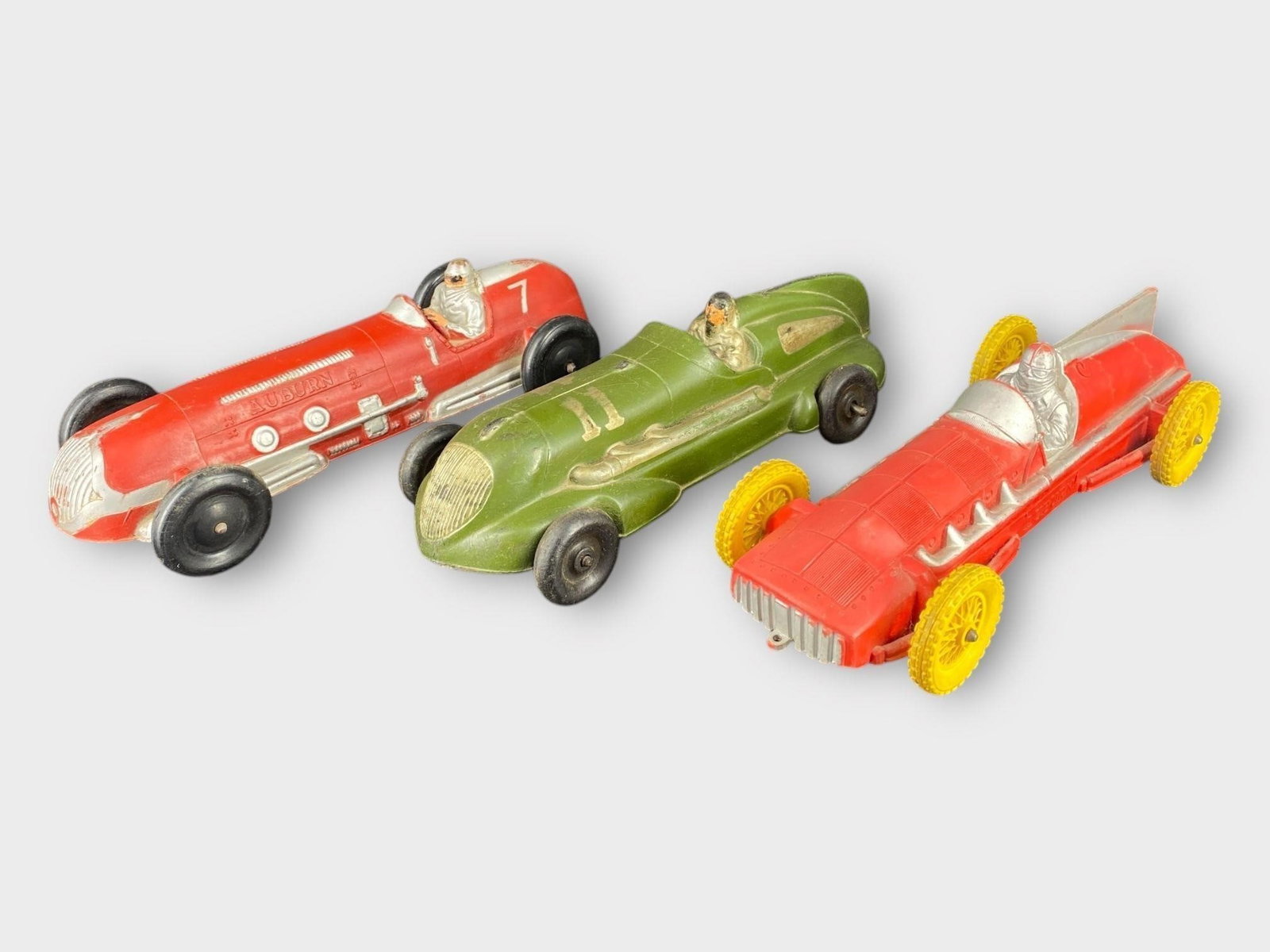 Auburn Rubber Pressed Steel Race Car, Lot of 3: Auburn Rubber Pressed Steel Race Car, Lot of 3 . Approx. Dimensions (in): 2.5 x 10