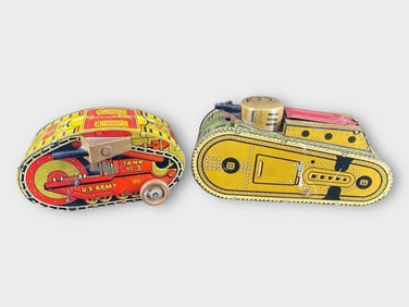 Marx U.S. Army Tank Wind-Up Car, Lot of 2