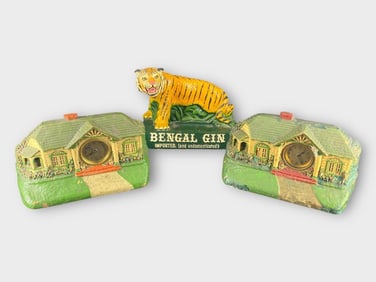 Bengal Gin Tiger and Bungalow Clock, Lot of 3