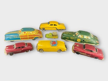 Marx Mechanical Friction Tin Cars, Lot of 7