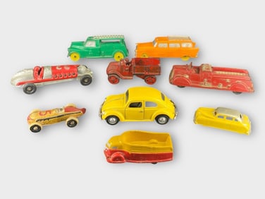 Lot 9 Vintage Toy Cars Sun, Auburn Rubber Hubley