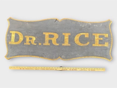 Vintage Dr. Rice Carved Wood Ornate Sign 40"