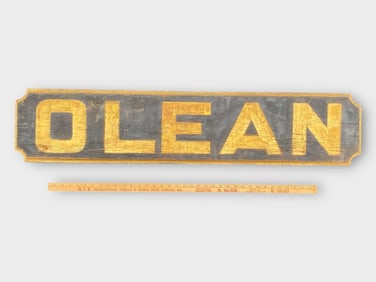 Vintage OLEAN Carved Wood Building Sign 45.6"