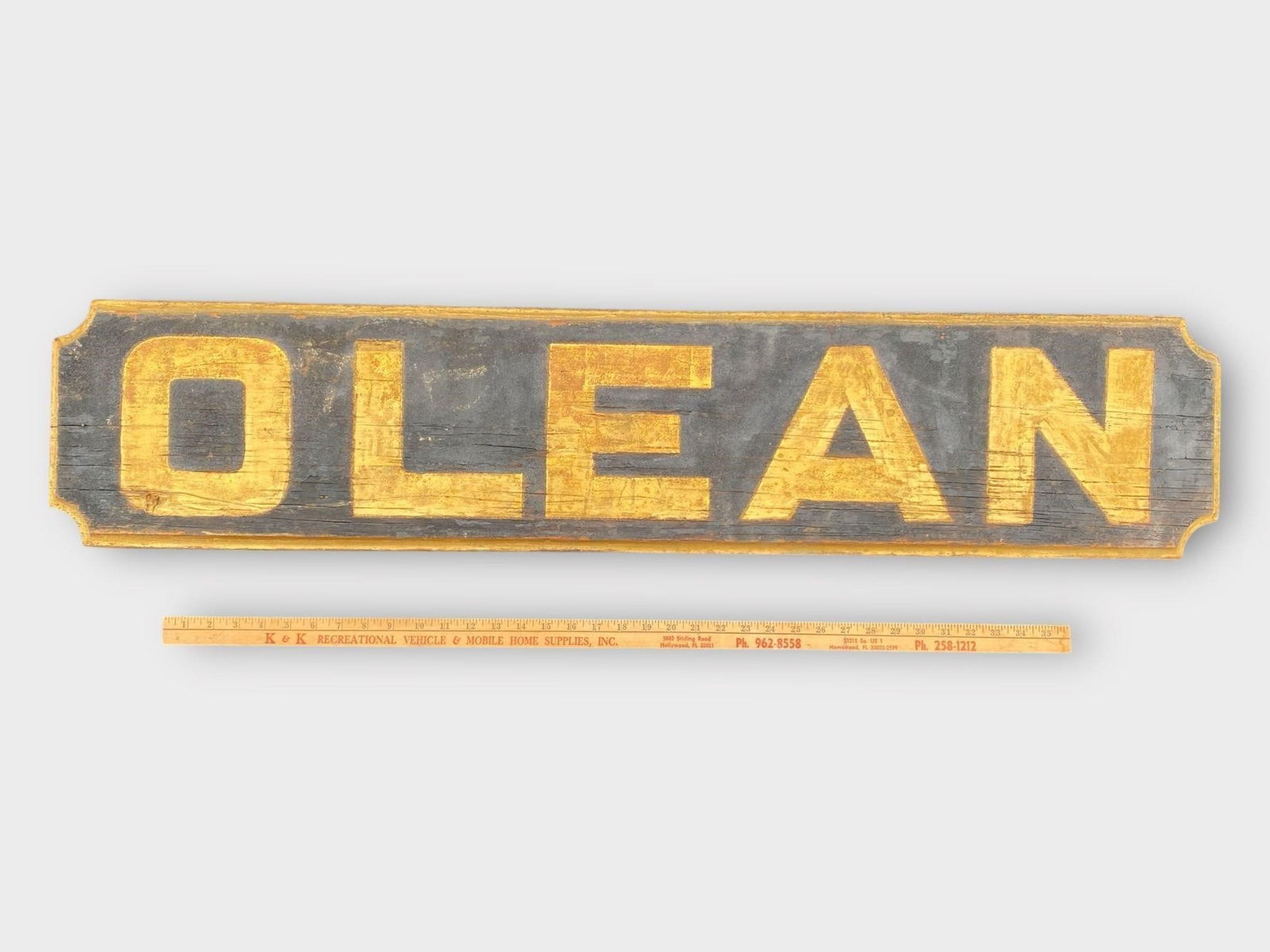 Vintage OLEAN Carved Wood Building Sign 45.6" (1 of 3)