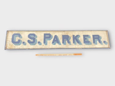 C.S. Parker Hand Painted Wooden Bldg Sign 73"