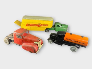 3 Cast Metal Toy Trucks Buddy L Clarksville Oil Co