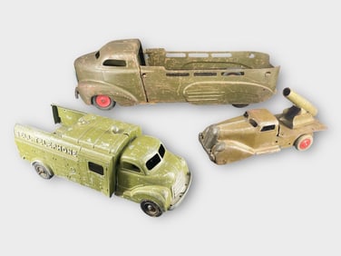 3 Vintage Cast Metal Military Toy Trucks