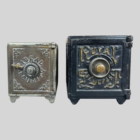 Cast Iron Royal Deposit Safe Coin Bak, Lot of 2