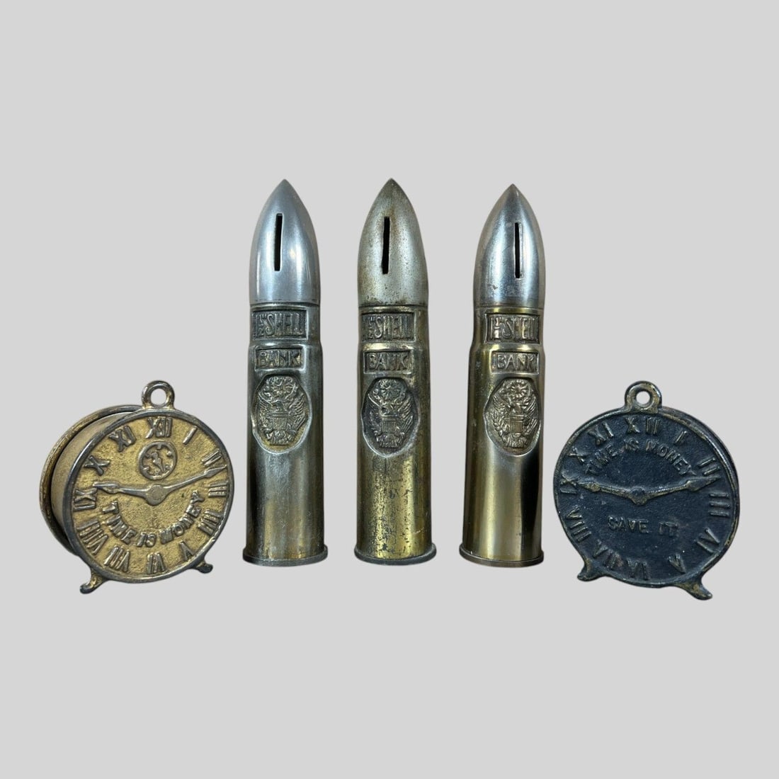 Artillery Shell and Clock Coin Bank, Lot of 5 (1 of 7)
