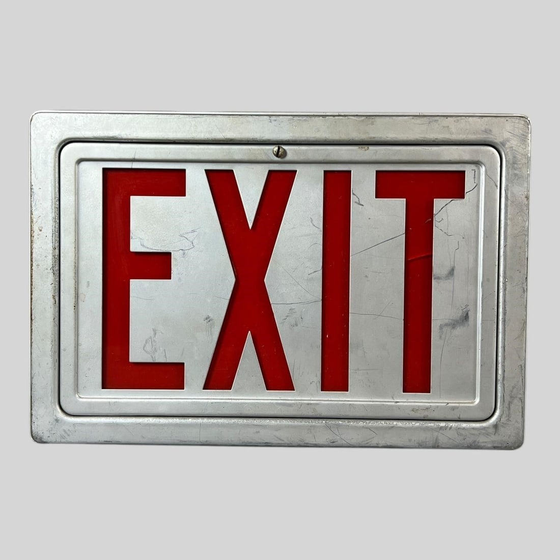 Vintage Lighted Metal Exit Sign: Vintage Lighted Metal Exit Sign . Approx. Dimensions (in): 9 x 13.5 x 4.25