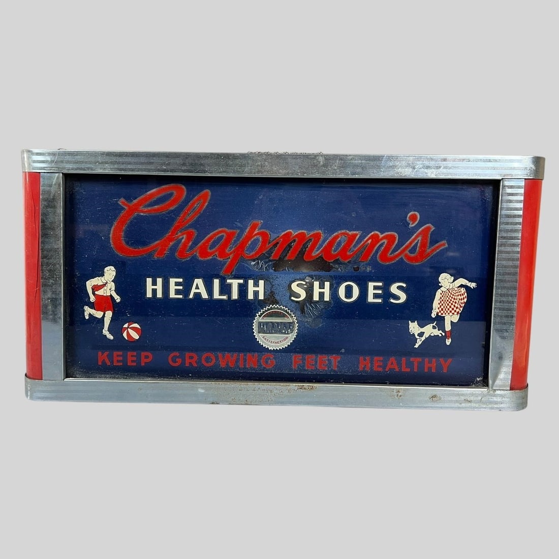 Chapman's Health Shoes Advertising Sign: Chapman's Health Shoes Advertising Sign. Approx. Dimensions (in): 9.25 x 19 x 4.25