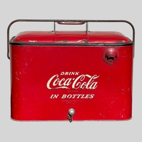 Antique Red Coca-Cola Metal Cooler