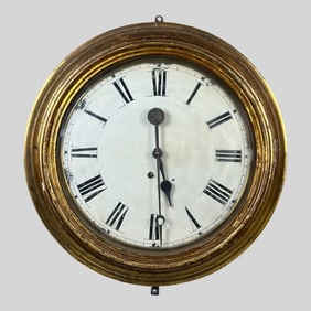 Antique Large Giltwood Round Wall Clock
