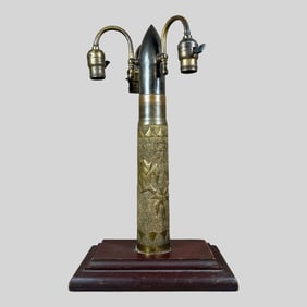 Trench Art Artillery Shell Lamp On Wood