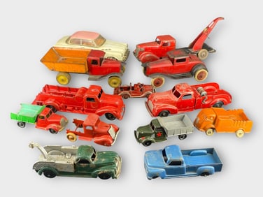 Vintage Lot of 13 Pressed Steel Trucks & Car