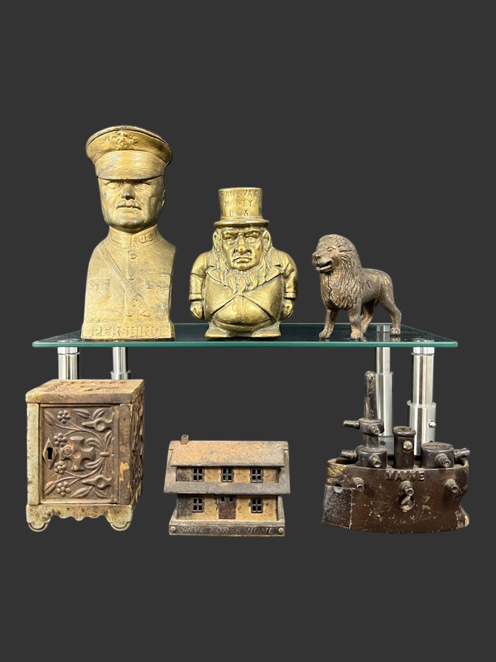 Vintage Lot of 6 Cast Iron Coin Banks (1 of 7)