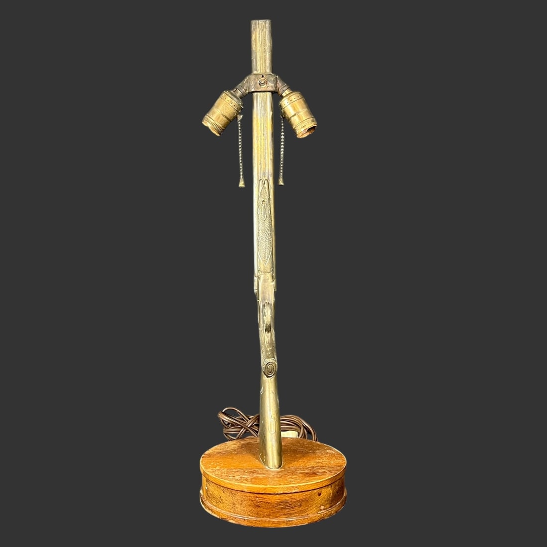 Vintage Bronze Shotgun Figural Lamp On Wooden Base (1 of 5)