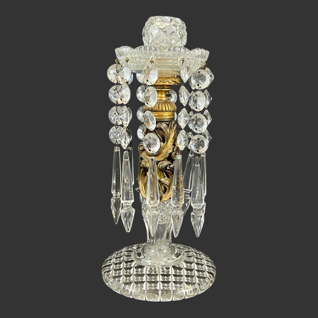 19th Century Cut Crystal Glass Gilt Bronze Luster