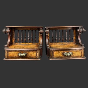 Lot of 2 Wooden Burl Wall Hanging Shelf Drawers