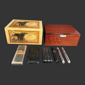 Lot of Assorted Cigar Humidor Boxes & Holders