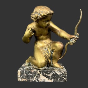 Antique Bronze Sculpture of Cupid Shooting Arrow