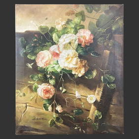 Still Life Oil Painting On Canvas By S. Lowe (1 of 6)