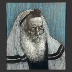 Framed Mixed Media Portrait of a Rabbi