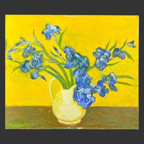 Abraham Pariente (b. 1962) 'Blue Irises' Still Life Oil Paintng