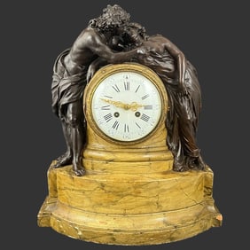 French Empire Bronzed Plaster Figural Clock