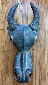Large Carved Wooden African Buffalo Dance Mask