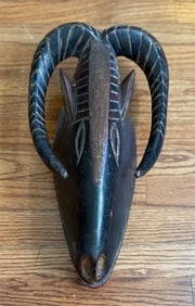 Large Carved Wood African Tribal Animal Goat Mask