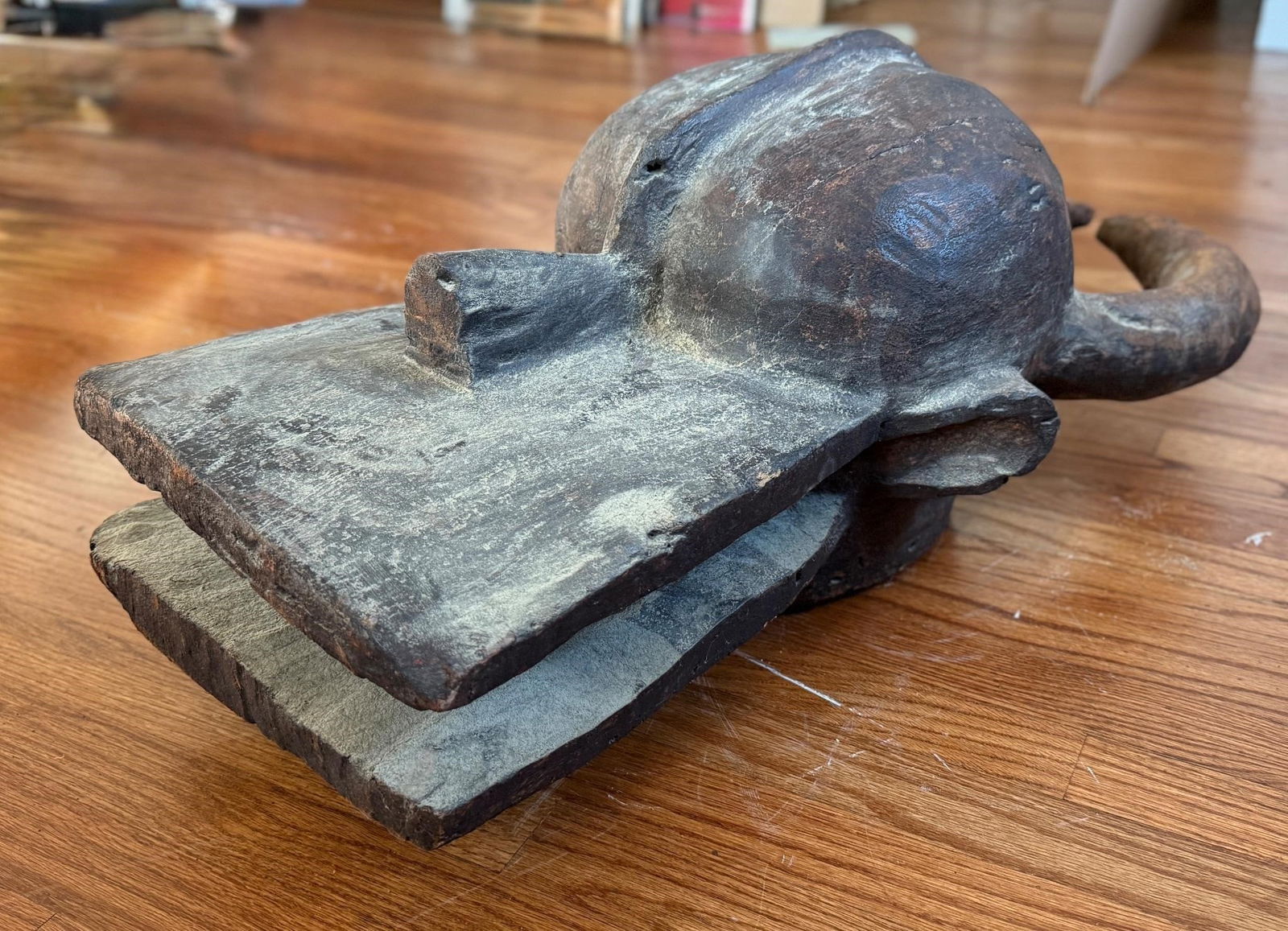 Large Carved Wooden African Chamba Buffalo Mask (1 of 7)